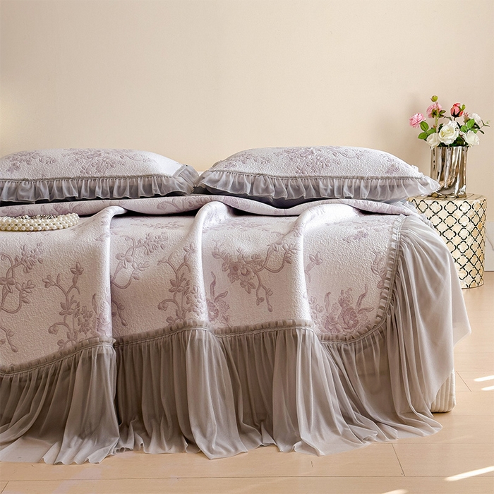 91家纺网 家纺一手货源 找家纺 （总）莱家富 2026新款A类母婴级法式风冰豆豆凉席夏天冰丝席夏季可机洗家用软席床裙款