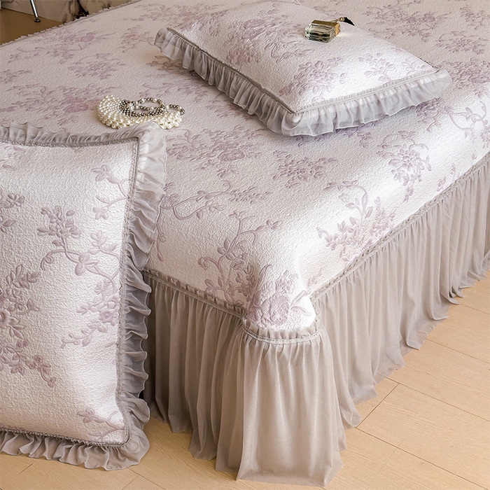 91家纺网 家纺一手货源 找家纺 （总）莱家富 2026新款A类母婴级法式风冰豆豆凉席夏天冰丝席夏季可机洗家用软席床裙款