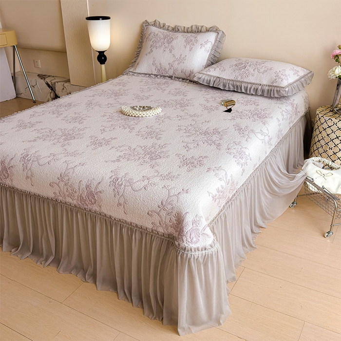 91家纺网 家纺一手货源 找家纺 （总）莱家富 2026新款A类母婴级法式风冰豆豆凉席夏天冰丝席夏季可机洗家用软席床裙款