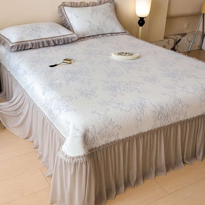 莱家富 2026新款A类母婴级法式风冰豆豆凉席夏天冰丝席夏季可机洗家用软席床裙款 思琳娜-淡蓝