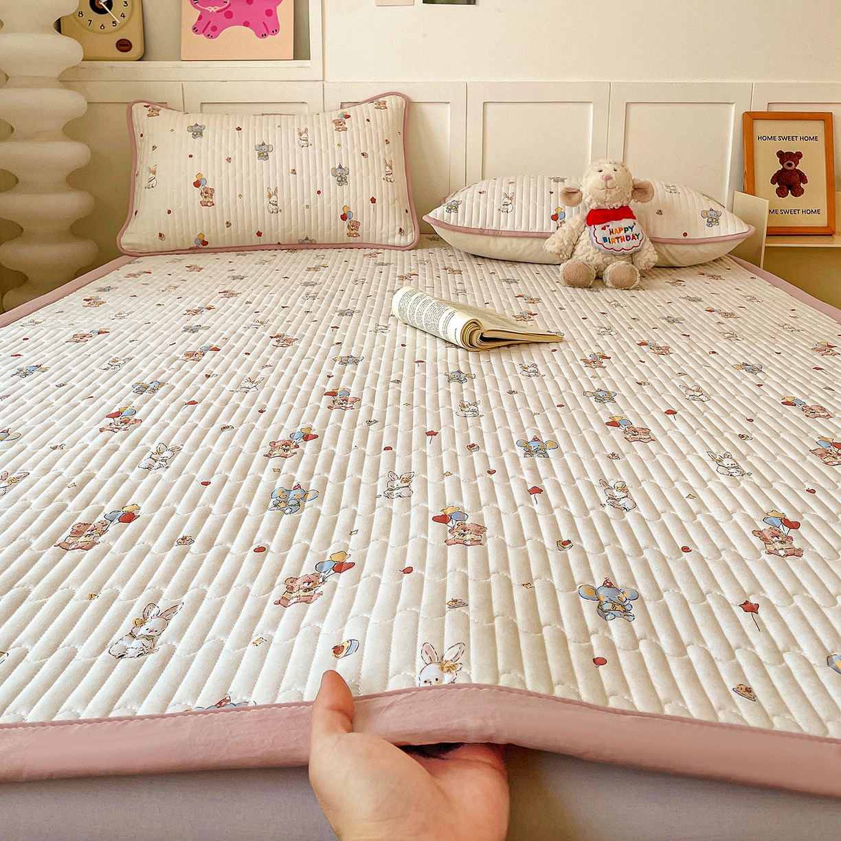 纽缦家纺 2026新款A类105g仿棉古法水洗棉床垫 小飞象