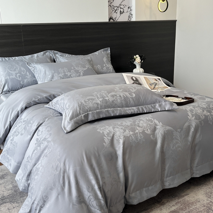 金牛座家纺 2026春夏新款高精密大花位贡缎提花四件套-赫拉 赫拉-高级灰