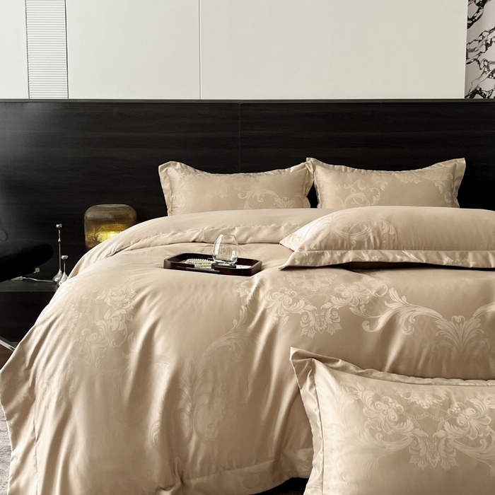 91家纺网 家纺一手货源 找家纺 金牛座家纺 2026春夏新款高精密大花位贡缎提花四件套-赫拉 赫拉-香槟