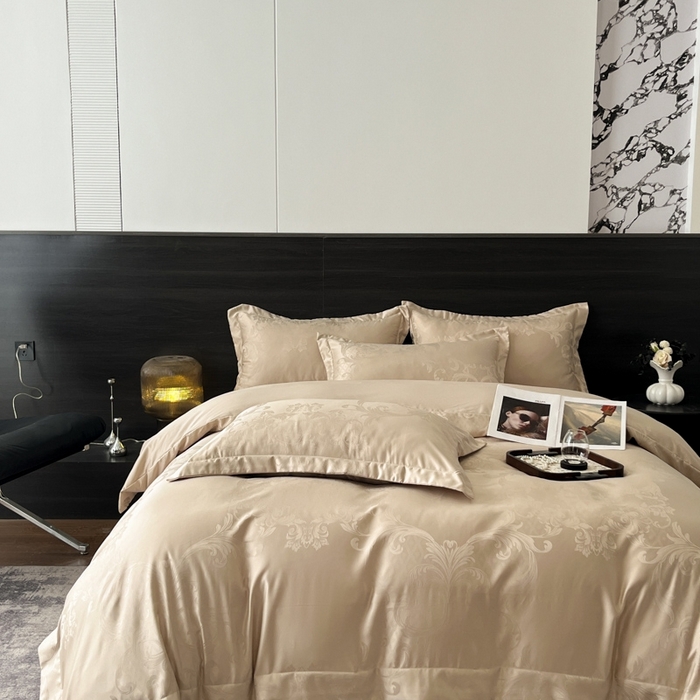 91家纺网 家纺一手货源 找家纺 金牛座家纺 2026春夏新款高精密大花位贡缎提花四件套-赫拉 赫拉-香槟