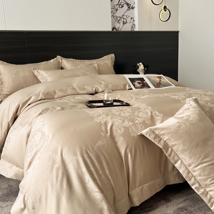 91家纺网 家纺一手货源 找家纺 金牛座家纺 2026春夏新款高精密大花位贡缎提花四件套-赫拉 赫拉-香槟