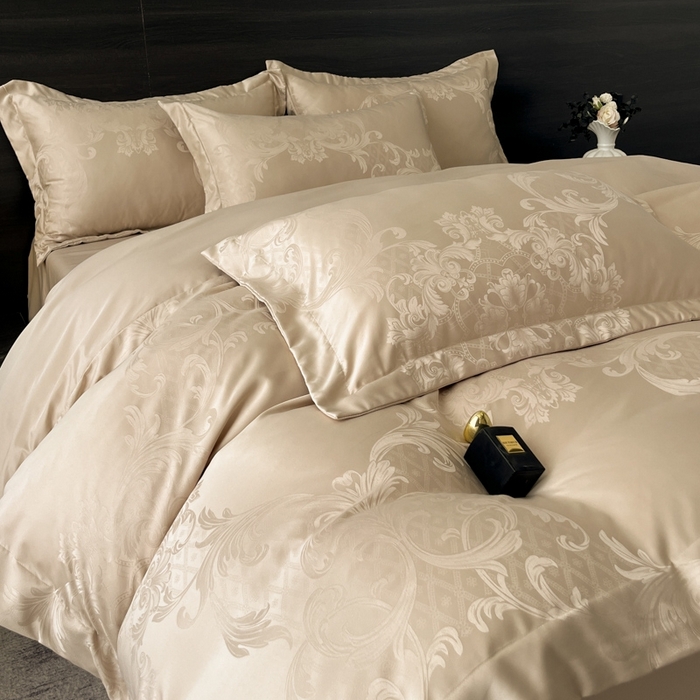 91家纺网 家纺一手货源 找家纺 金牛座家纺 2026春夏新款高精密大花位贡缎提花四件套-赫拉 赫拉-香槟