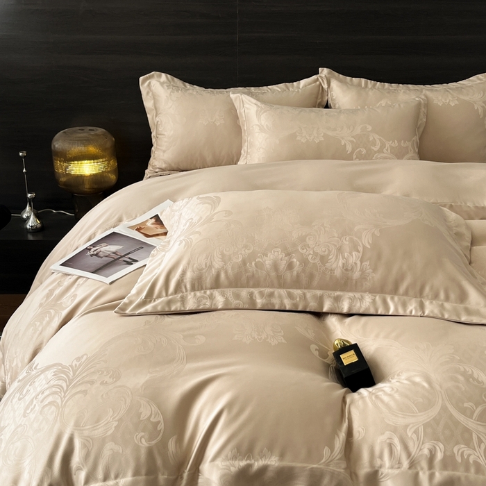 91家纺网 家纺一手货源 找家纺 金牛座家纺 2026春夏新款高精密大花位贡缎提花四件套-赫拉 赫拉-香槟