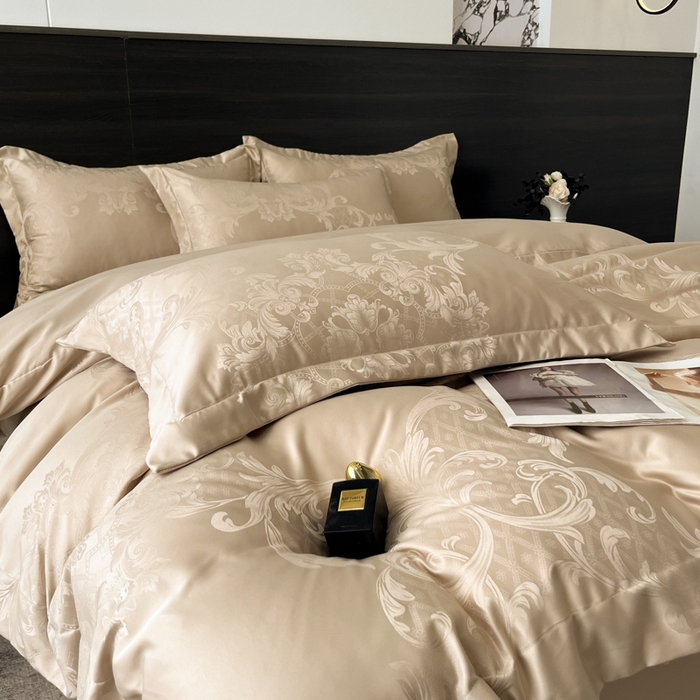 91家纺网 家纺一手货源 找家纺 金牛座家纺 2026春夏新款高精密大花位贡缎提花四件套-赫拉 赫拉-香槟