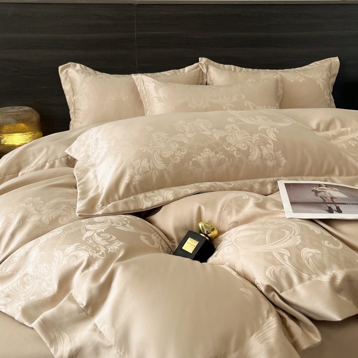 91家纺网 家纺一手货源 找家纺 金牛座家纺 2026春夏新款高精密大花位贡缎提花四件套-赫拉 赫拉-香槟