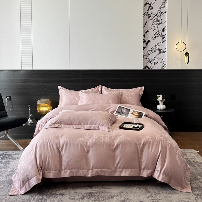 91家纺网 家纺一手货源 找家纺 金牛座家纺 2026春夏新款高精密大花位贡缎提花四件套-赫拉 赫拉-浅豆沙