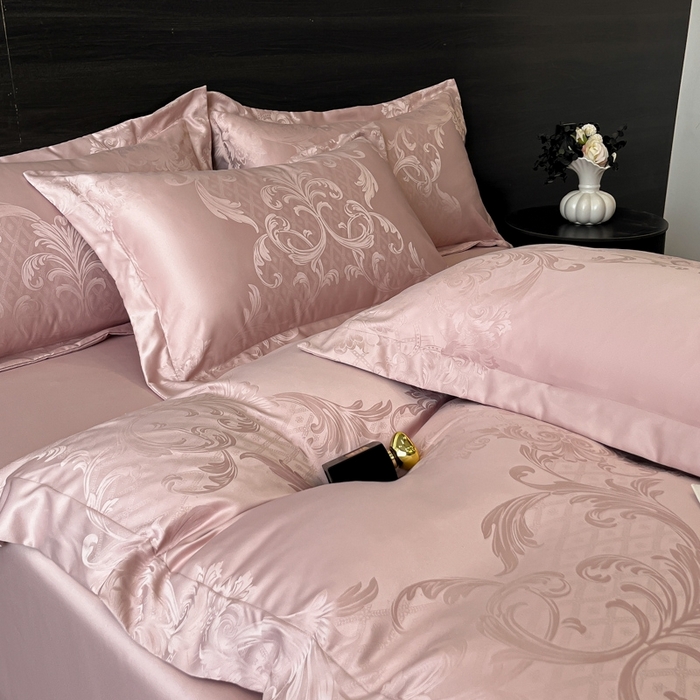 91家纺网 家纺一手货源 找家纺 金牛座家纺 2026春夏新款高精密大花位贡缎提花四件套-赫拉 赫拉-浅豆沙