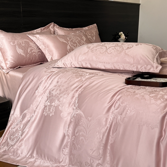 91家纺网 家纺一手货源 找家纺 金牛座家纺 2026春夏新款高精密大花位贡缎提花四件套-赫拉 赫拉-浅豆沙