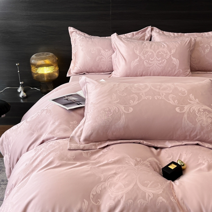 91家纺网 家纺一手货源 找家纺 金牛座家纺 2026春夏新款高精密大花位贡缎提花四件套-赫拉 赫拉-浅豆沙