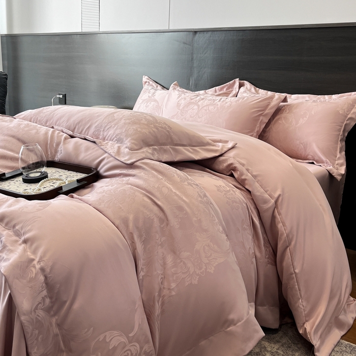 91家纺网 家纺一手货源 找家纺 金牛座家纺 2026春夏新款高精密大花位贡缎提花四件套-赫拉 赫拉-浅豆沙