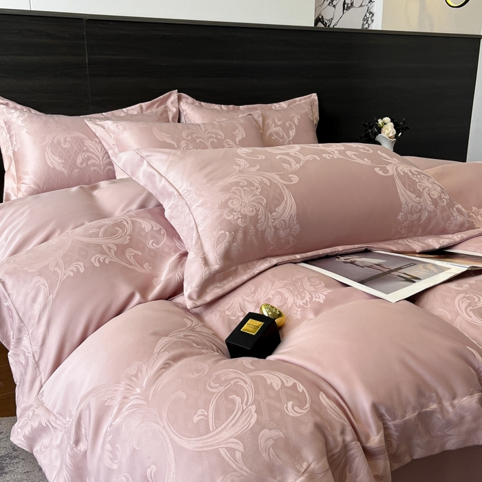 91家纺网 家纺一手货源 找家纺 金牛座家纺 2026春夏新款高精密大花位贡缎提花四件套-赫拉 赫拉-浅豆沙