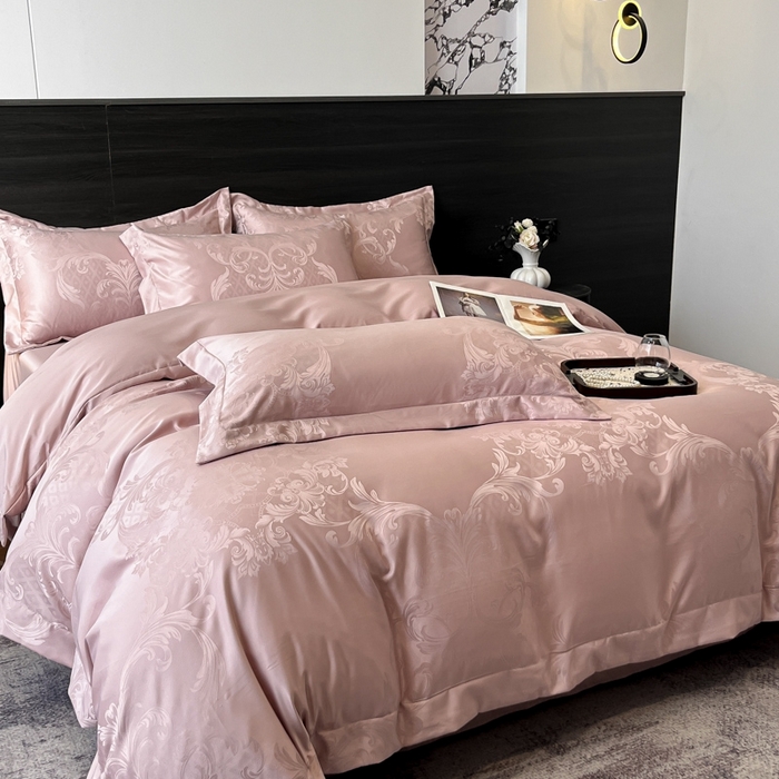 金牛座家纺 2026春夏新款高精密大花位贡缎提花四件套-赫拉 赫拉-浅豆沙