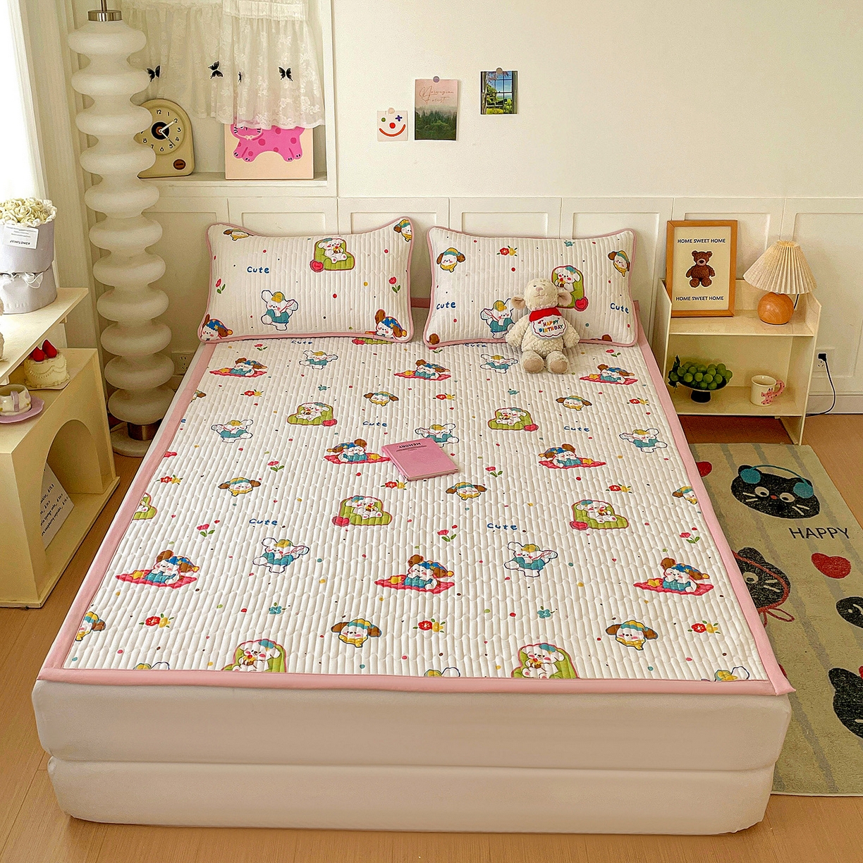 91家纺网 家纺一手货源 找家纺 纽缦家纺 2026新款A类105g仿棉古法水洗棉床垫 心愿狗