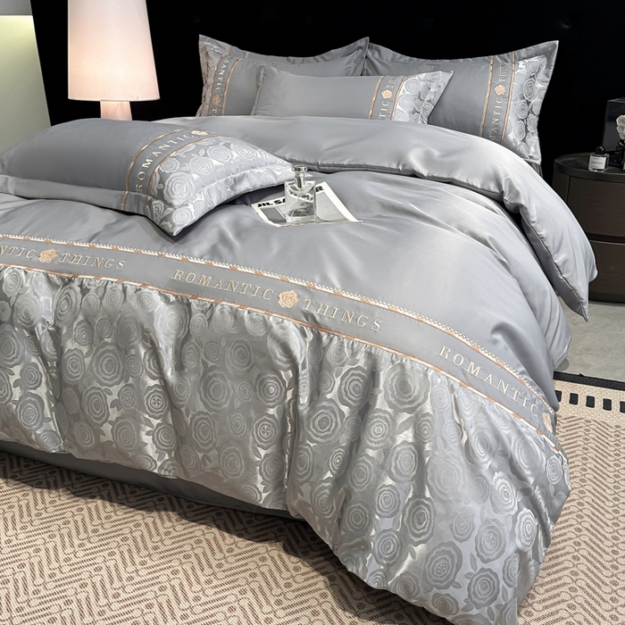 91家纺网 家纺一手货源 找家纺 （总）金牛座家纺 2026春夏新款细斜纹贡缎亮丝提花重工刺绣四件套-爱恋