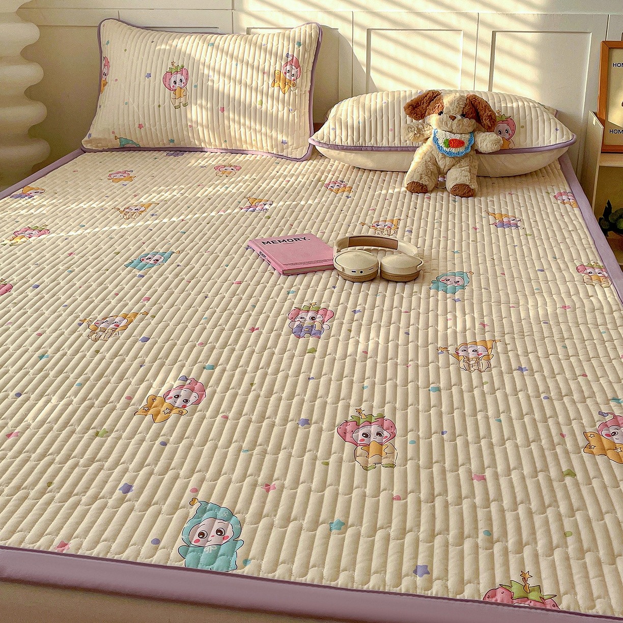 91家纺网 家纺一手货源 找家纺 纽缦家纺 2026新款A类105g仿棉古法水洗棉床垫 星星