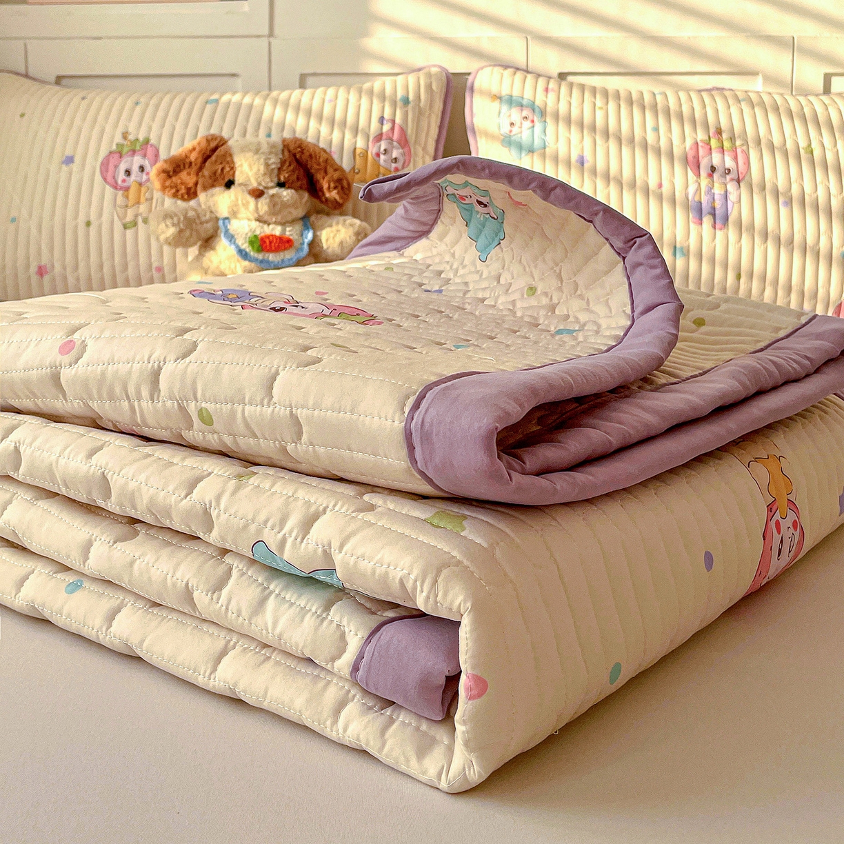 91家纺网 家纺一手货源 找家纺 纽缦家纺 2026新款A类105g仿棉古法水洗棉床垫 星星