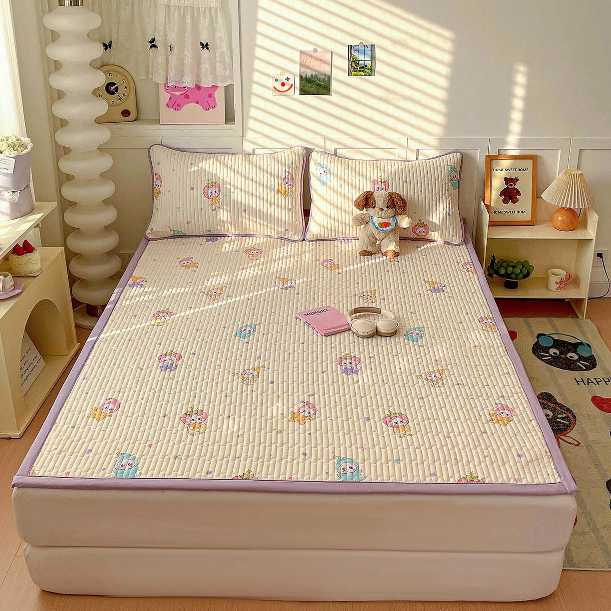 91家纺网 家纺一手货源 找家纺 纽缦家纺 2026新款A类105g仿棉古法水洗棉床垫 星星