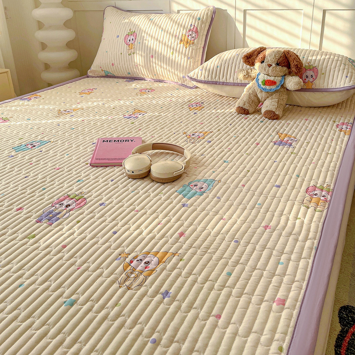 91家纺网 家纺一手货源 找家纺 纽缦家纺 2026新款A类105g仿棉古法水洗棉床垫 星星