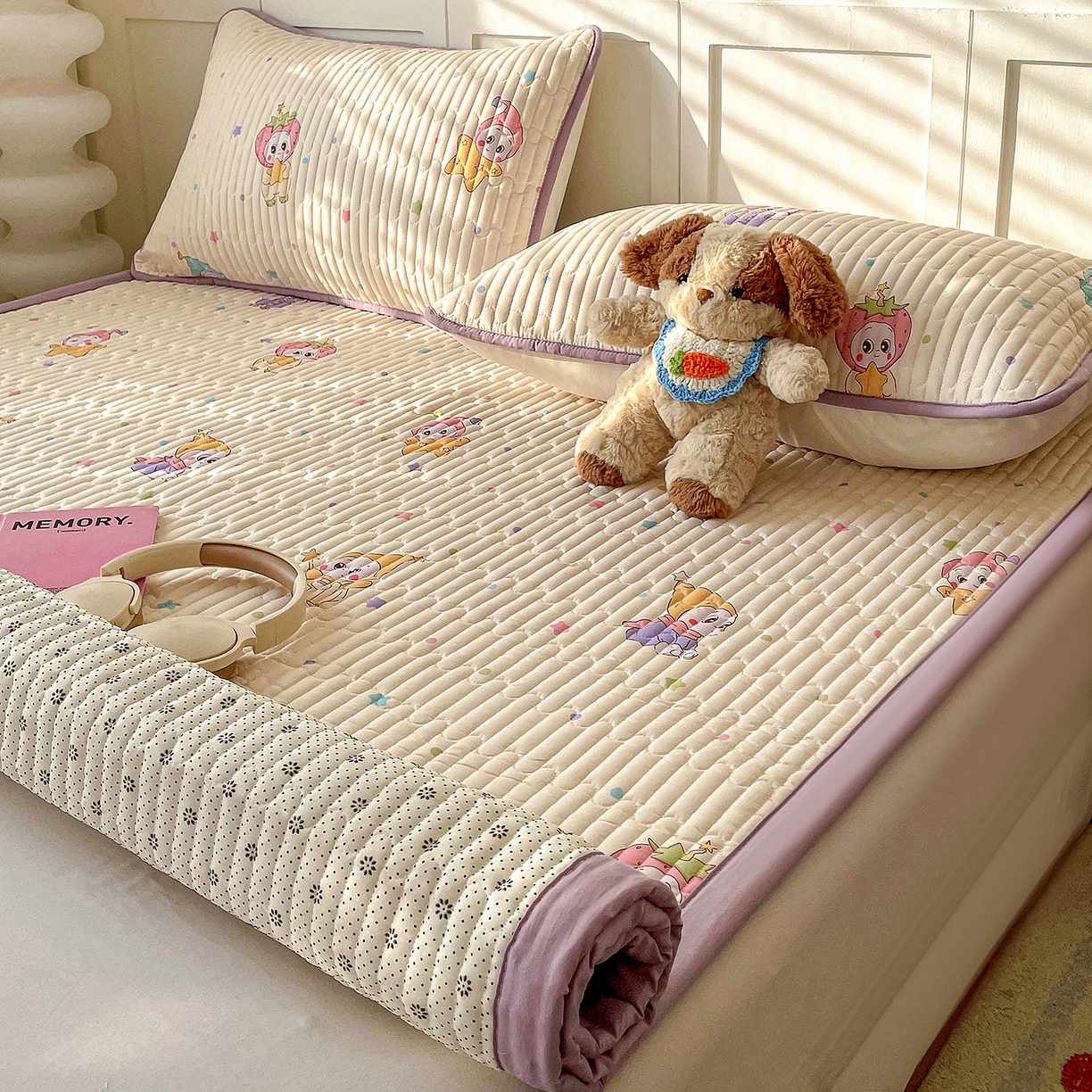 91家纺网 家纺一手货源 找家纺 纽缦家纺 2026新款A类105g仿棉古法水洗棉床垫 星星