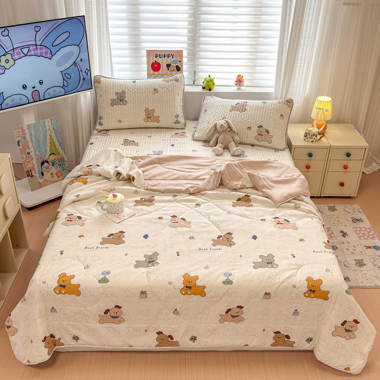 91家纺网 家纺一手货源 找家纺 慕尚家纺 2026新款乳胶凉席夏被空调被夏凉被套装组合 多宝