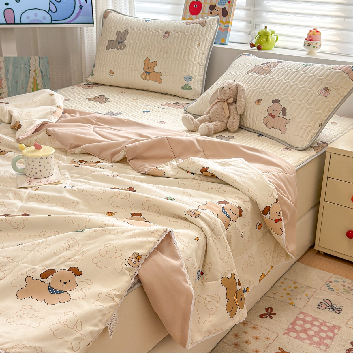 91家纺网 家纺一手货源 找家纺 慕尚家纺 2026新款乳胶凉席夏被空调被夏凉被套装组合 多宝