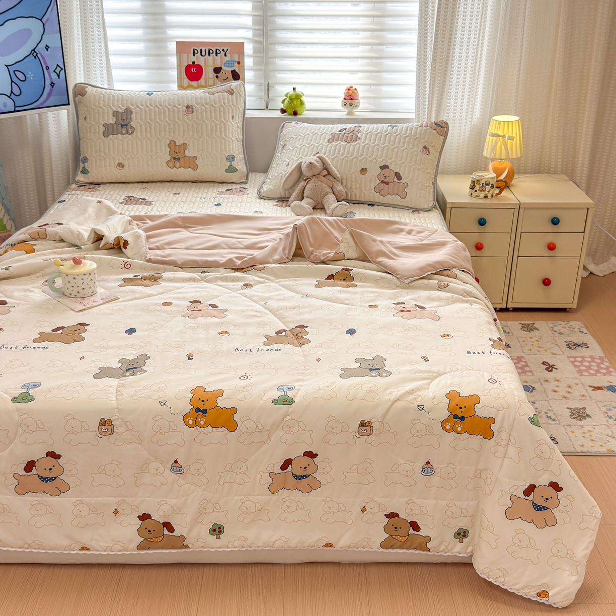 91家纺网 家纺一手货源 找家纺 慕尚家纺 2026新款乳胶凉席夏被空调被夏凉被套装组合 多宝