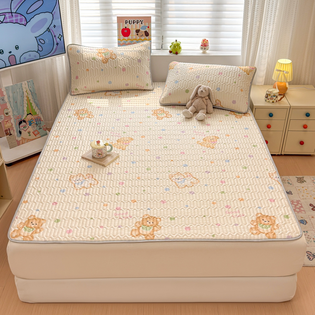 91家纺网 家纺一手货源 找家纺 慕尚家纺 2026新款乳胶凉席夏被空调被夏凉被套装组合 多彩熊