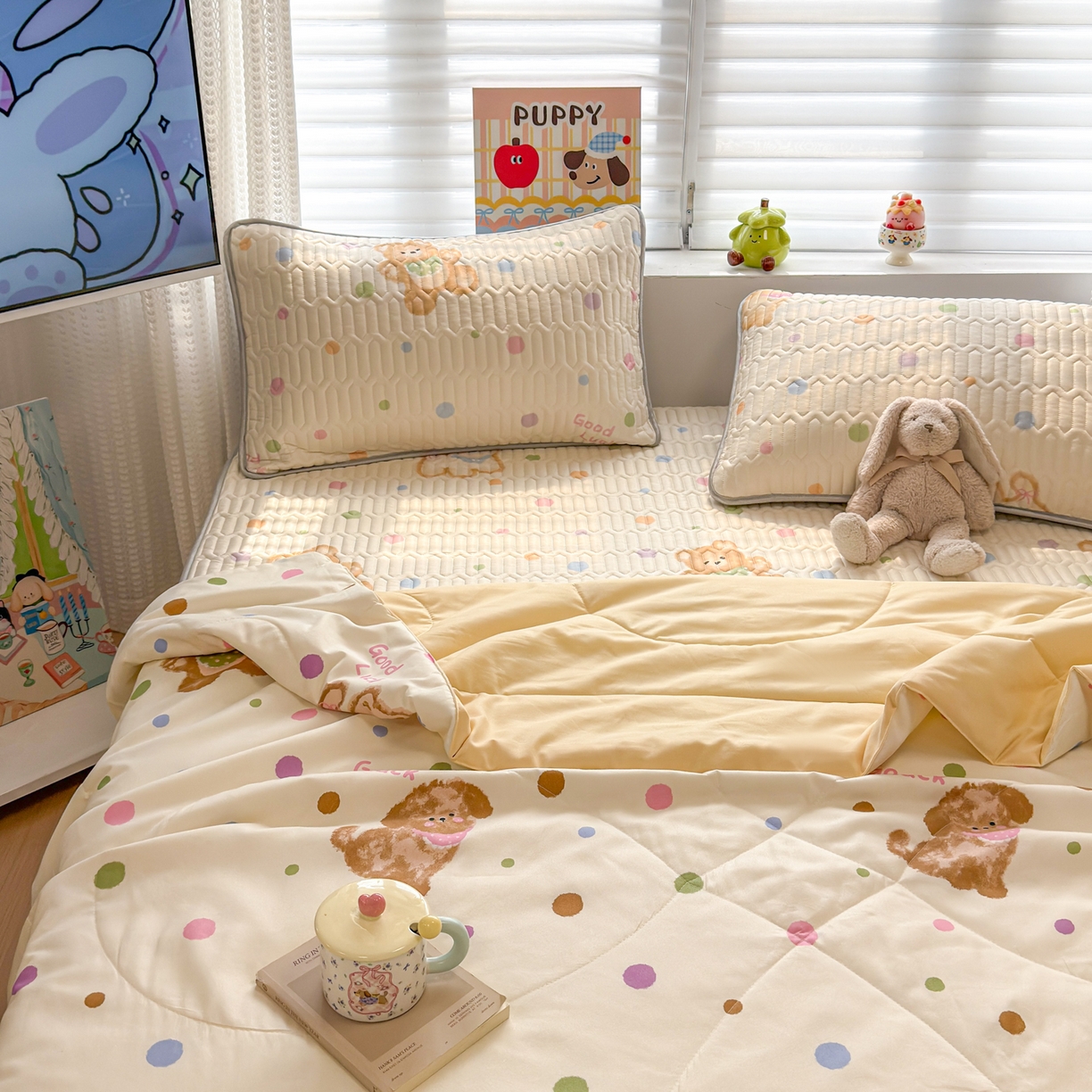 91家纺网 家纺一手货源 找家纺 慕尚家纺 2026新款乳胶凉席夏被空调被夏凉被套装组合 多彩熊