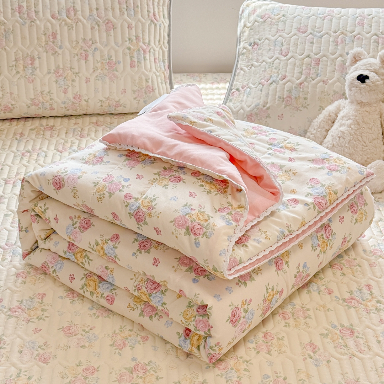 91家纺网 家纺一手货源 找家纺 慕尚家纺 2026新款乳胶凉席夏被空调被夏凉被套装组合 繁花