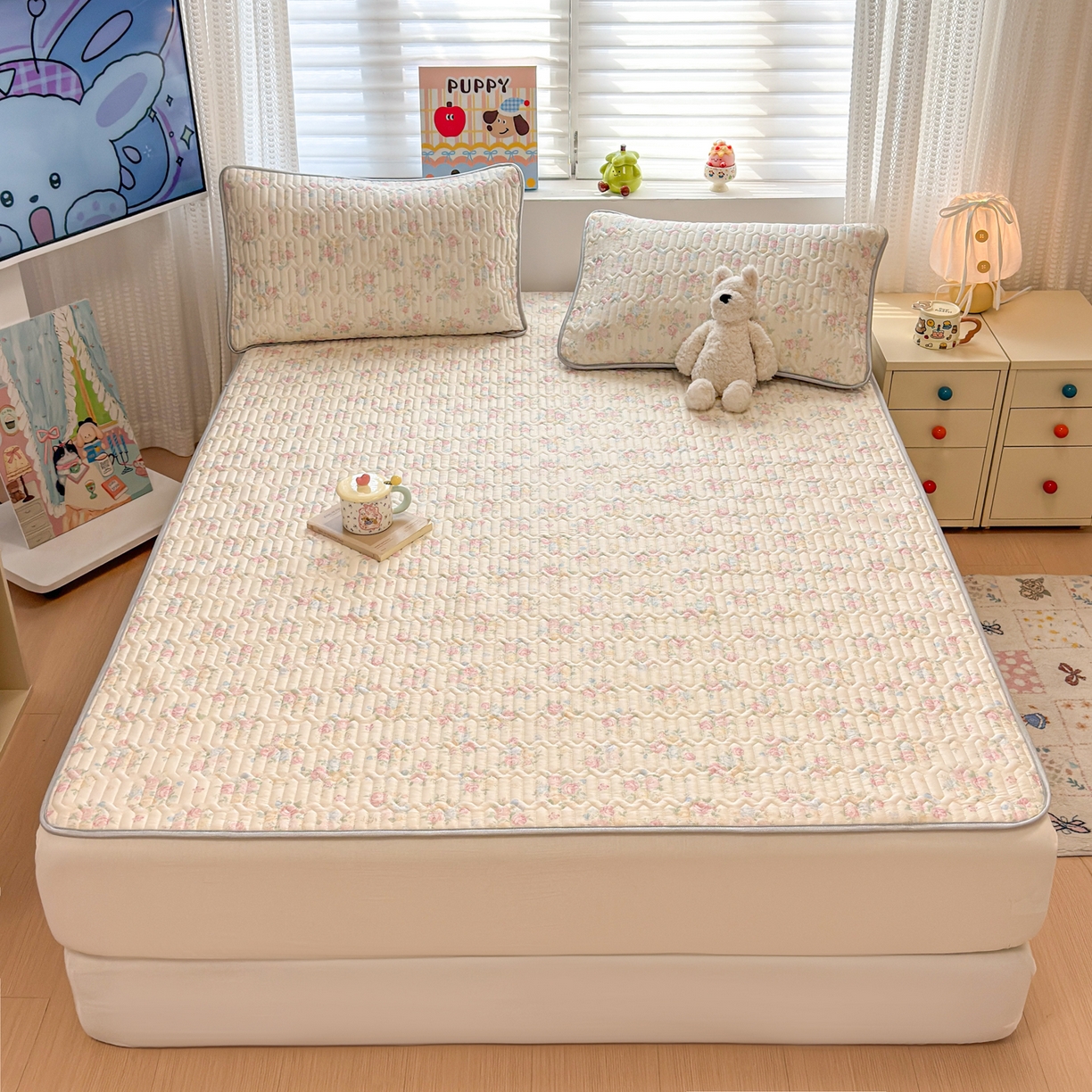 91家纺网 家纺一手货源 找家纺 慕尚家纺 2026新款乳胶凉席夏被空调被夏凉被套装组合 繁花