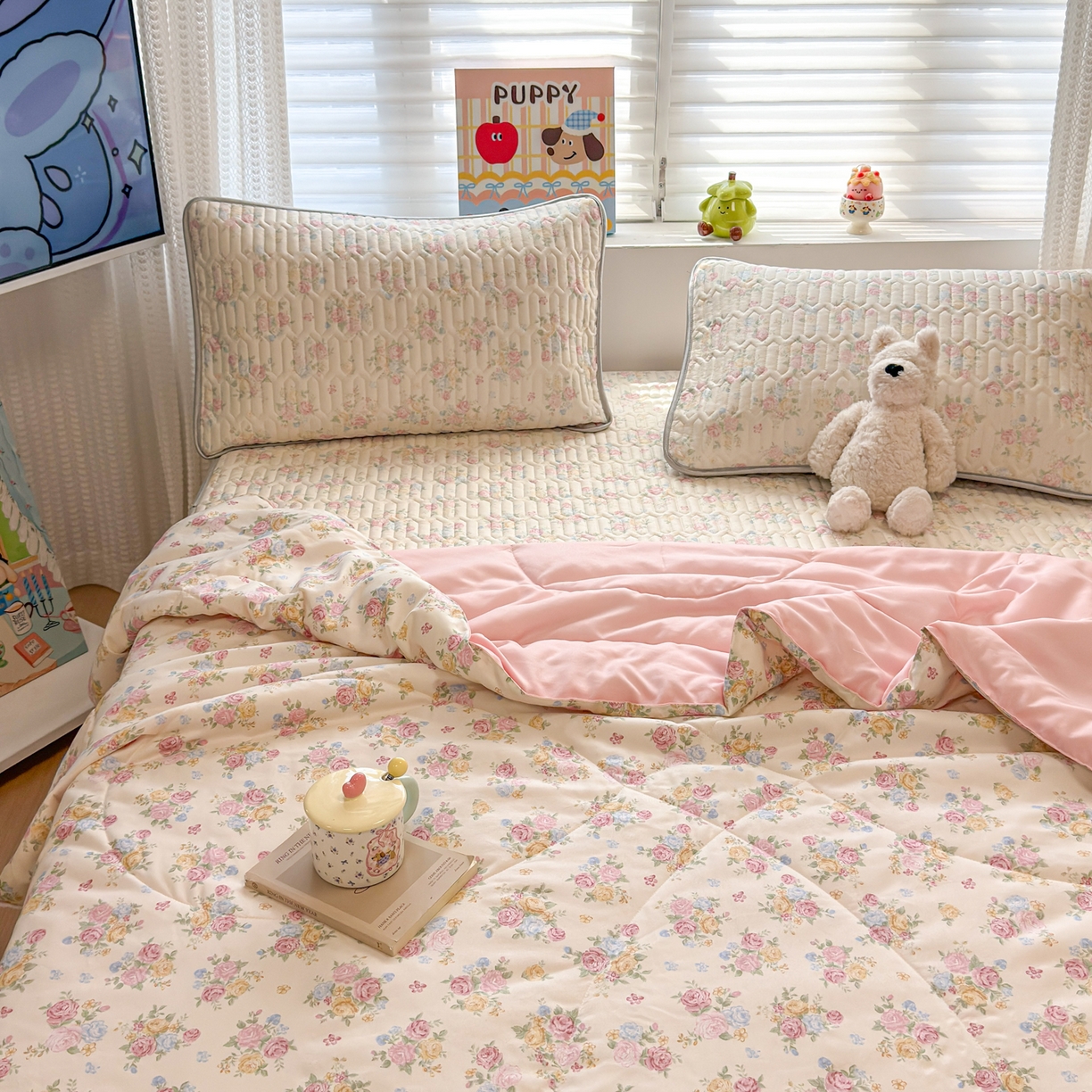 91家纺网 家纺一手货源 找家纺 慕尚家纺 2026新款乳胶凉席夏被空调被夏凉被套装组合 繁花