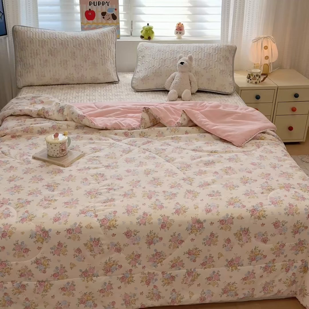 91家纺网 家纺一手货源 找家纺 慕尚家纺 2026新款乳胶凉席夏被空调被夏凉被套装组合 繁花