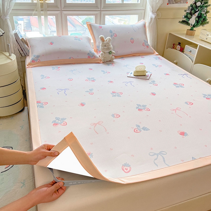 91家纺网 家纺一手货源 找家纺 （总）莱家富 2026新款夏季花卉冰丝床裙席单件夏天冰豆豆A类可机洗学生宿舍空调软席