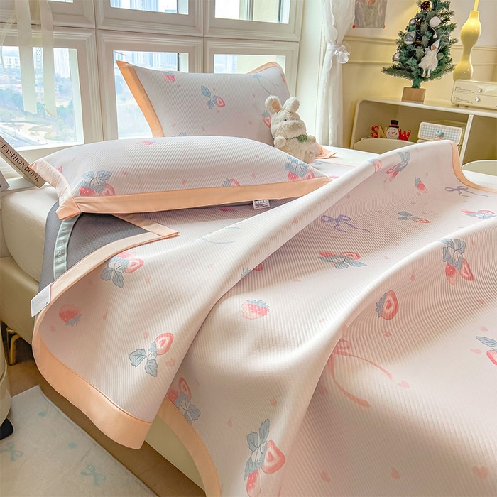 91家纺网 家纺一手货源 找家纺 （总）莱家富 2026新款夏季花卉冰丝床裙席单件夏天冰豆豆A类可机洗学生宿舍空调软席