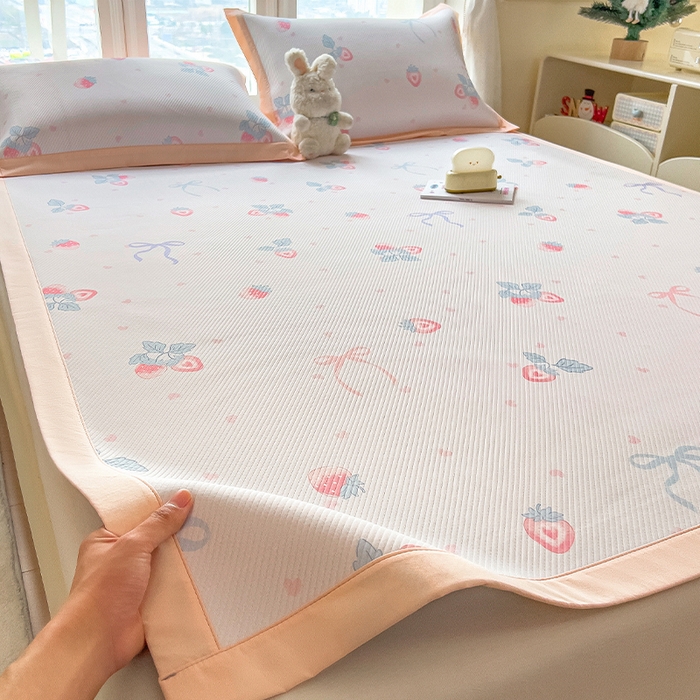 91家纺网 家纺一手货源 找家纺 （总）莱家富 2026新款夏季花卉冰丝床裙席单件夏天冰豆豆A类可机洗学生宿舍空调软席