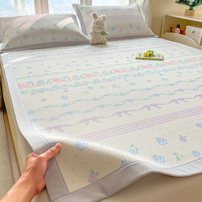 91家纺网 家纺一手货源 找家纺 （总）莱家富 2026新款夏季花卉冰丝床裙席单件夏天冰豆豆A类可机洗学生宿舍空调软席