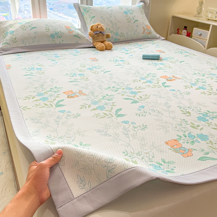 91家纺网 家纺一手货源 找家纺 （总）莱家富 2026新款夏季花卉冰丝床裙席单件夏天冰豆豆A类可机洗学生宿舍空调软席