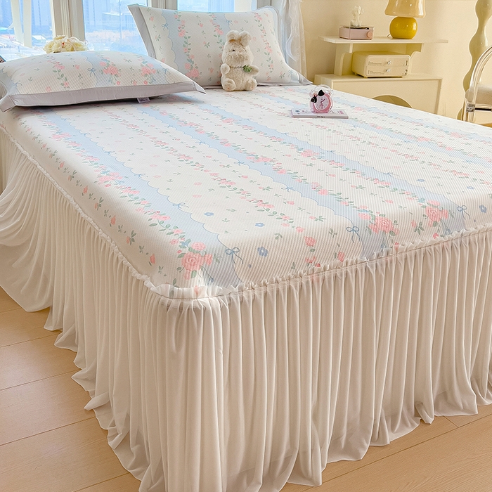 91家纺网 家纺一手货源 找家纺 （总）莱家富 2026新款夏季花卉冰丝床裙席单件夏天冰豆豆A类可机洗学生宿舍空调软席