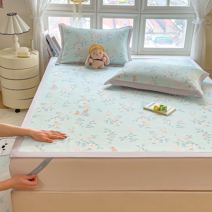 91家纺网 家纺一手货源 找家纺 莱家富 2026新款夏季花卉冰丝床裙席单件夏天冰豆豆A类可机洗学生宿舍空调软席 印花斜纹凉席-丛林小兔