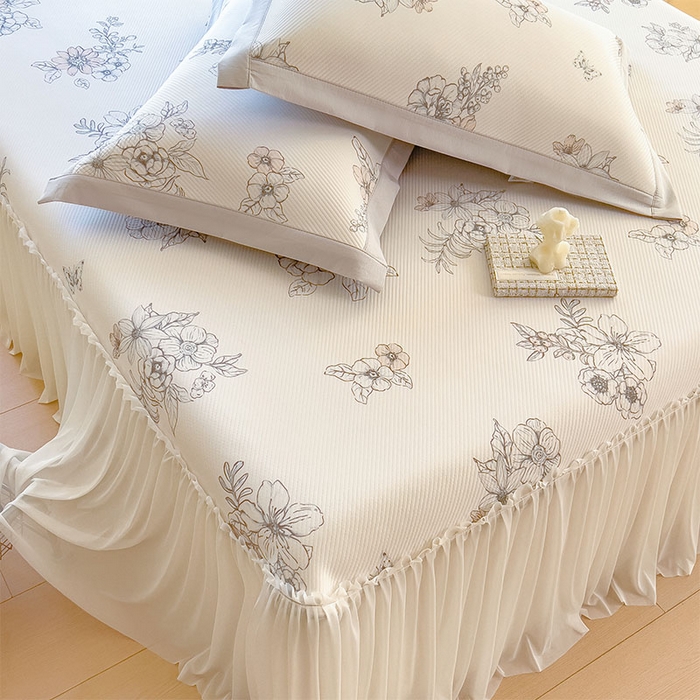 91家纺网 家纺一手货源 找家纺 莱家富 2026新款夏季花卉冰丝床裙席单件夏天冰豆豆A类可机洗学生宿舍空调软席 印花床裙席-花影