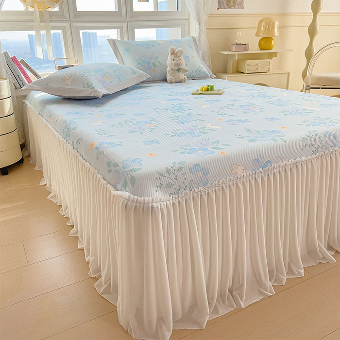 91家纺网 家纺一手货源 找家纺 莱家富 2026新款夏季花卉冰丝床裙席单件夏天冰豆豆A类可机洗学生宿舍空调软席 印花床裙席-春漫庭