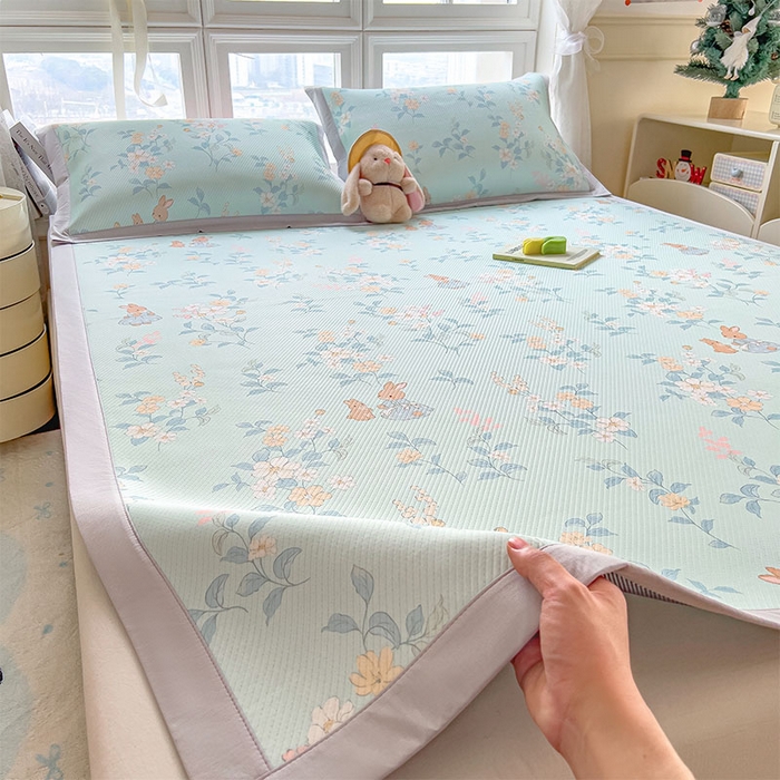 91家纺网 家纺一手货源 找家纺 莱家富 2026新款夏季花卉冰丝床裙席单件夏天冰豆豆A类可机洗学生宿舍空调软席 印花斜纹凉席-丛林小兔