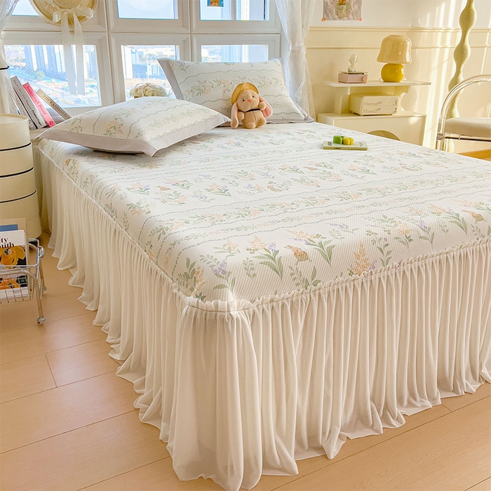 91家纺网 家纺一手货源 找家纺 莱家富 2026新款夏季花卉冰丝床裙席单件夏天冰豆豆A类可机洗学生宿舍空调软席 印花床裙席-洛克庄园