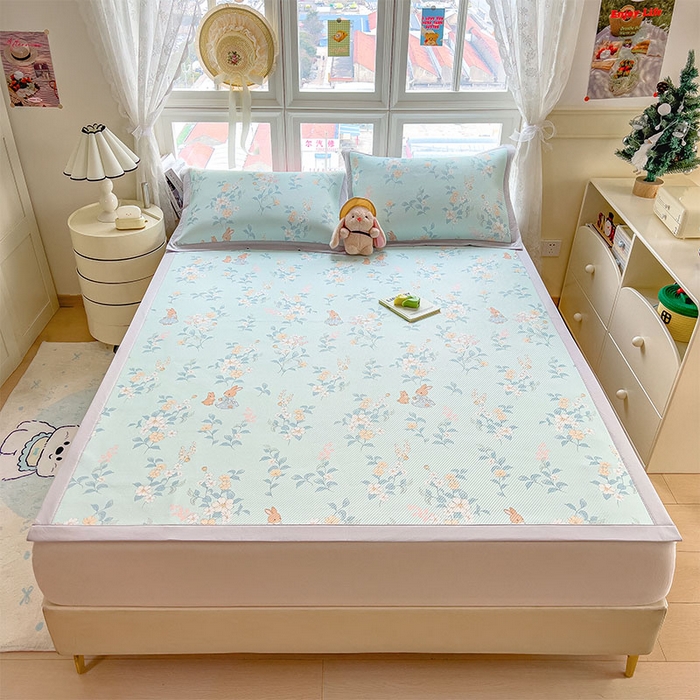 91家纺网 家纺一手货源 找家纺 莱家富 2026新款夏季花卉冰丝床裙席单件夏天冰豆豆A类可机洗学生宿舍空调软席 印花斜纹凉席-丛林小兔