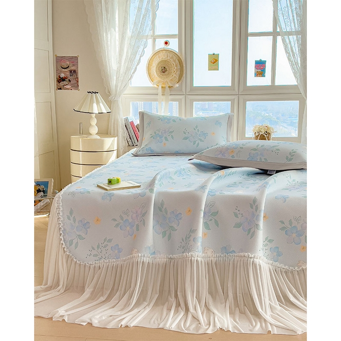 91家纺网 家纺一手货源 找家纺 莱家富 2026新款夏季花卉冰丝床裙席单件夏天冰豆豆A类可机洗学生宿舍空调软席 印花床裙席-春漫庭