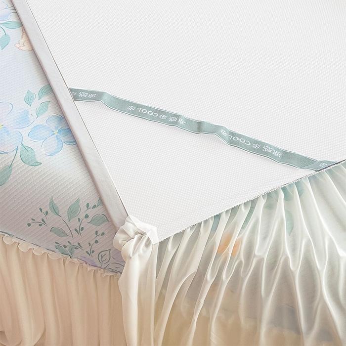 91家纺网 家纺一手货源 找家纺 莱家富 2026新款夏季花卉冰丝床裙席单件夏天冰豆豆A类可机洗学生宿舍空调软席 印花床裙席-春漫庭